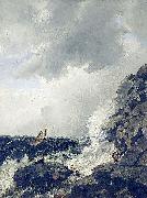 Hans Gude Costal landscape with boat oil